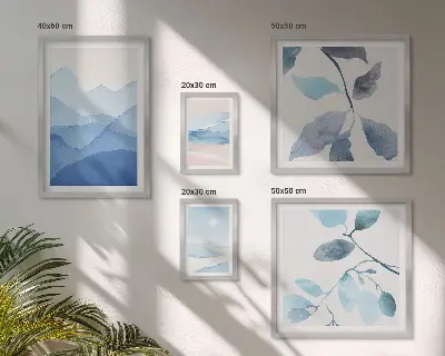 Set of 5 wall art pieces Nature blue minimalist
