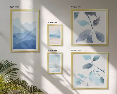 Set of 5 wall art pieces Nature blue minimalist