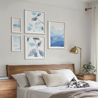 Set of 5 wall art pieces Nature blue minimalist