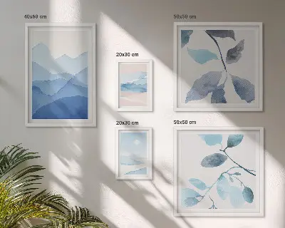 Set of 5 wall art pieces Nature blue minimalist