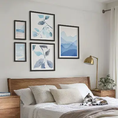 Set of 5 wall art pieces Nature blue minimalist