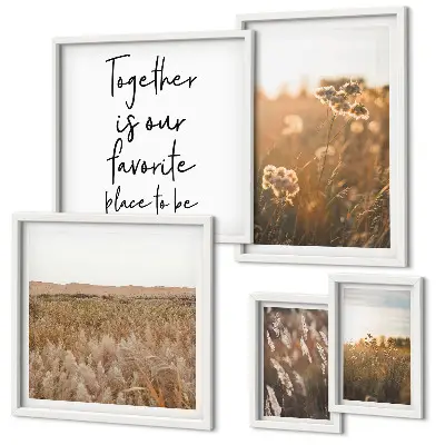 Set of 5 wall art pieces featuring natural landscapes, flowers, and sayings