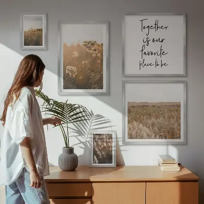 Set of 5 wall art pieces Natural landscapes flowers sayings