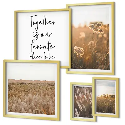 Set of 5 wall art pieces featuring natural landscapes, flowers, and sayings