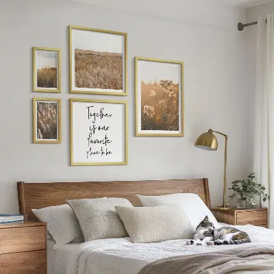 Set of 5 wall art pieces featuring natural landscapes, flowers, and sayings