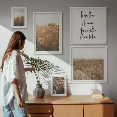 Set of 5 wall art pieces featuring natural landscapes, flowers, and sayings