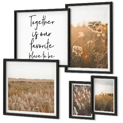 Set of 5 wall art pieces Natural landscapes flowers sayings