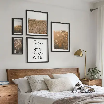 Set of 5 wall art pieces featuring natural landscapes, flowers, and sayings