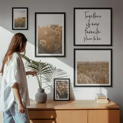Set of 5 wall art pieces featuring natural landscapes, flowers, and sayings