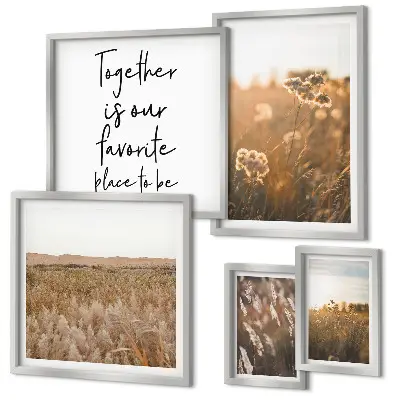 Set of 5 wall art pieces Natural landscapes flowers sayings