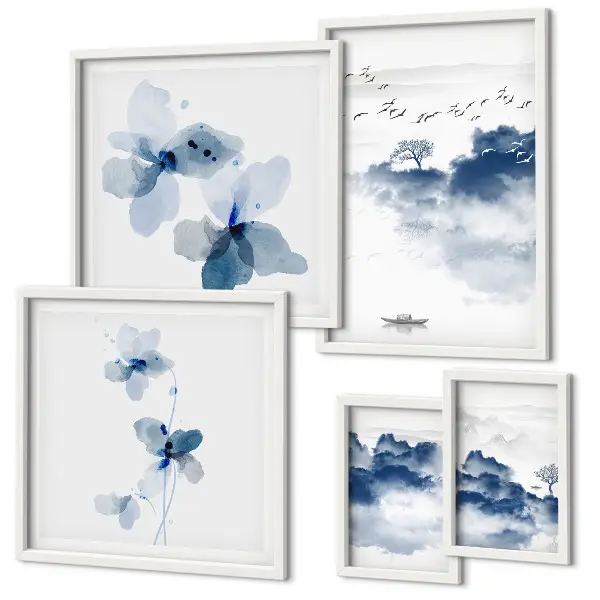 Set of 5 wall art pieces Landscapes flowers water peace