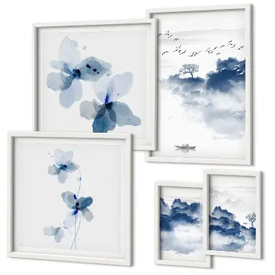 Set of 5 wall art pieces Landscapes flowers water peace