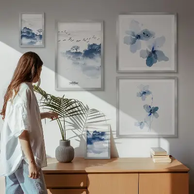 Set of 5 wall art pieces Landscapes flowers water peace