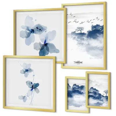5 Piece Landscape Wall Art Set featuring flowers and peaceful water scenes