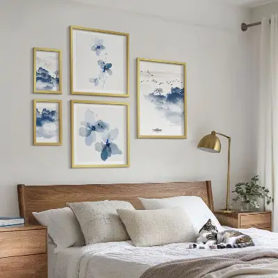 Set of 5 wall art pieces Landscapes flowers water peace
