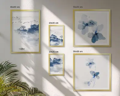 Set of 5 wall art pieces Landscapes flowers water peace
