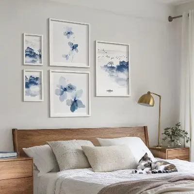 Set of 5 wall art pieces Landscapes flowers water peace