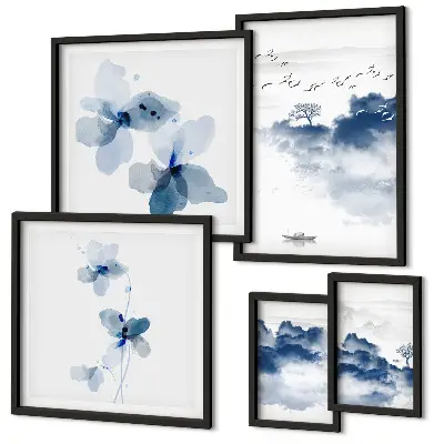 Set of 5 wall art pieces Landscapes flowers water peace
