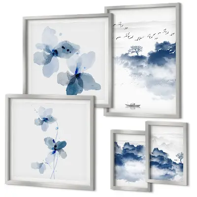 5 Piece Landscape Wall Art Set featuring flowers and peaceful water scenes