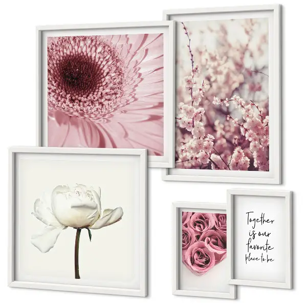 Set of 5 wall art pieces Floral romantic accents