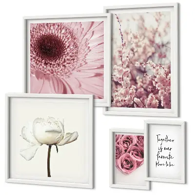 Set of 5 wall art pieces Floral romantic accents