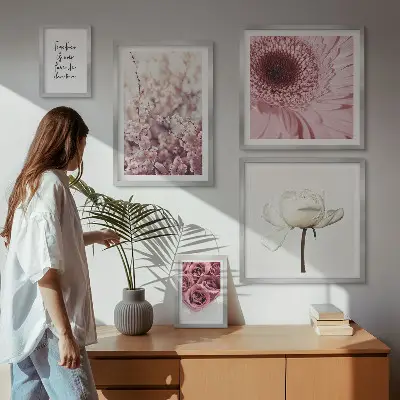 Set of 5 wall art pieces Floral romantic accents
