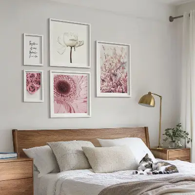 Set of 5 wall art pieces Floral romantic accents