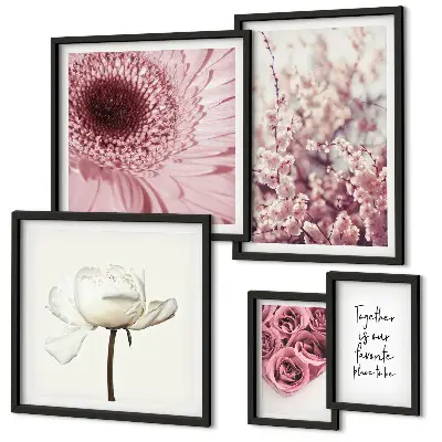 Set of 5 wall art pieces Floral romantic accents