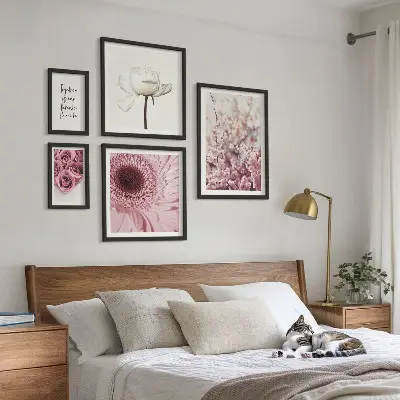 Set of 5 wall art pieces Floral romantic accents
