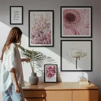 Set of 5 wall art pieces Floral romantic accents