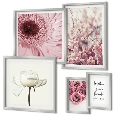 Set of 5 wall art pieces Floral romantic accents