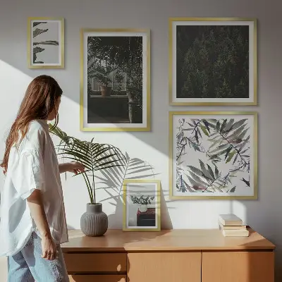 Framed photo set with green oasis plant motifs