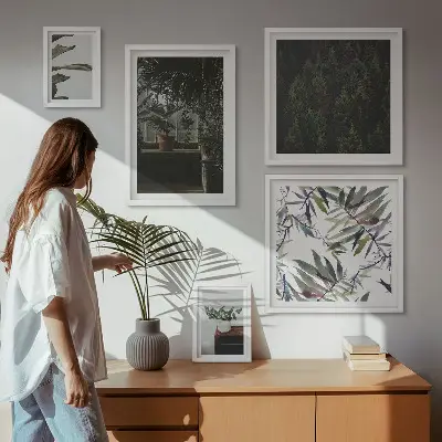 Framed photo set with green oasis plant motifs
