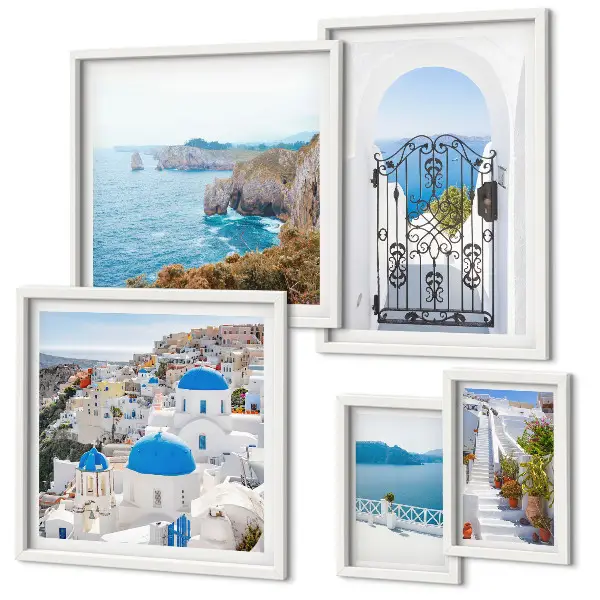 Santorini blue sea houses framed photo set