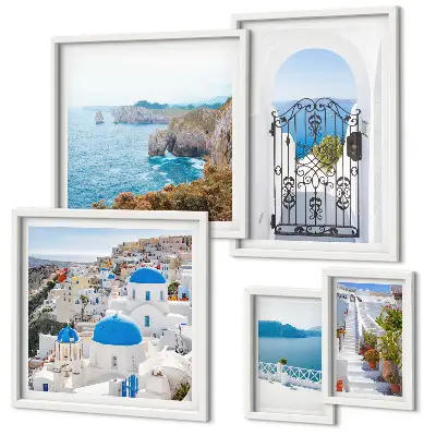 Santorini blue sea houses framed photo set