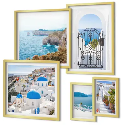Santorini blue sea houses framed photo set