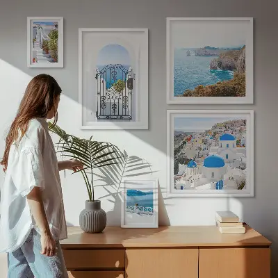 Framed photo set Santorini blue sea houses