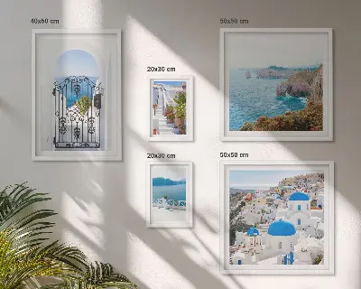Santorini blue sea houses framed photo set