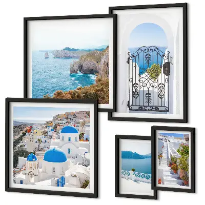 Framed photo set Santorini blue sea houses