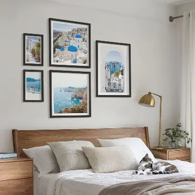 Framed photo set Santorini blue sea houses