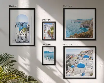 Santorini blue sea houses framed photo set