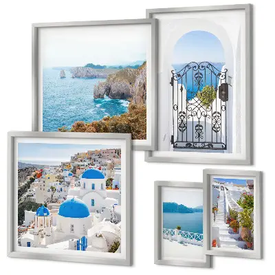 Framed photo set Santorini blue sea houses