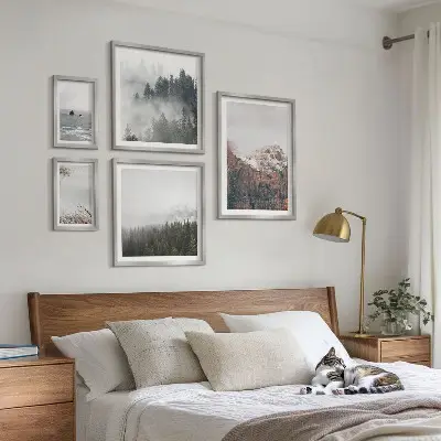 Framed photo set landscapes featuring mountains forests and clouds