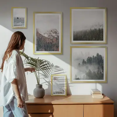 Framed photo set landscapes featuring mountains forests and clouds