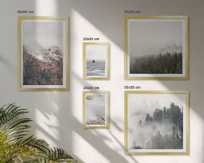 Framed photo set landscapes featuring mountains forests and clouds