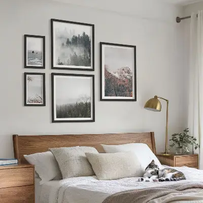 Framed photo set landscapes featuring mountains forests and clouds