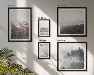 Framed photo set landscapes featuring mountains forests and clouds