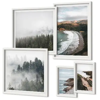 Set of 5 wall art pieces Coastal landscapes, mountain forests