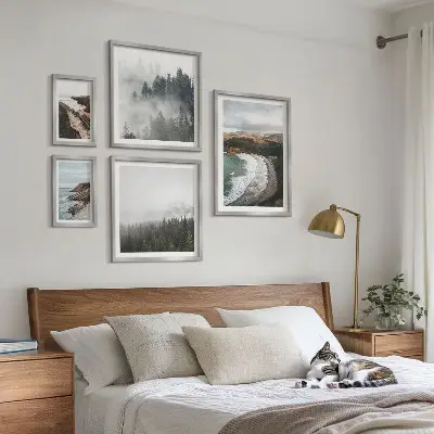 Set of 5 wall art pieces coastal landscapes and mountain forests
