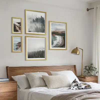 Set of 5 wall art pieces coastal landscapes and mountain forests
